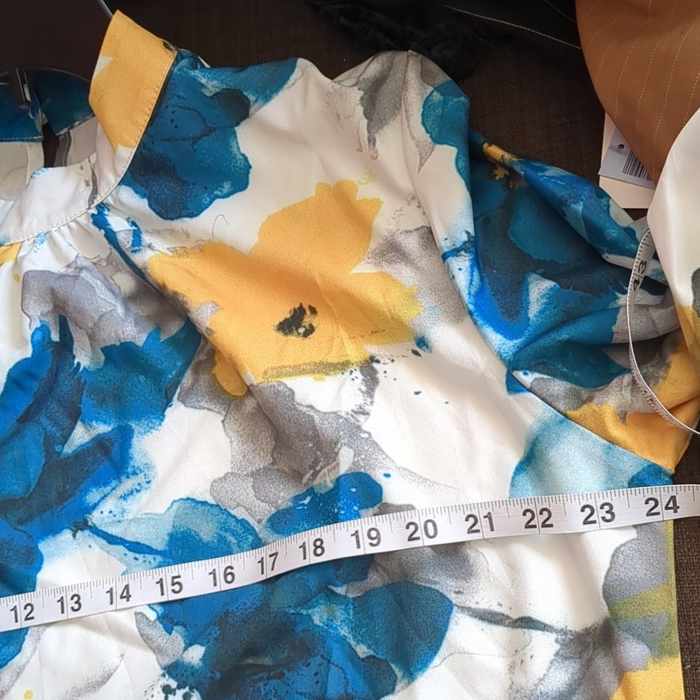 Women Blouse Turquoise/Tropical Print Ruffle Long Sleeves Size XXL - Picture 12 of 13